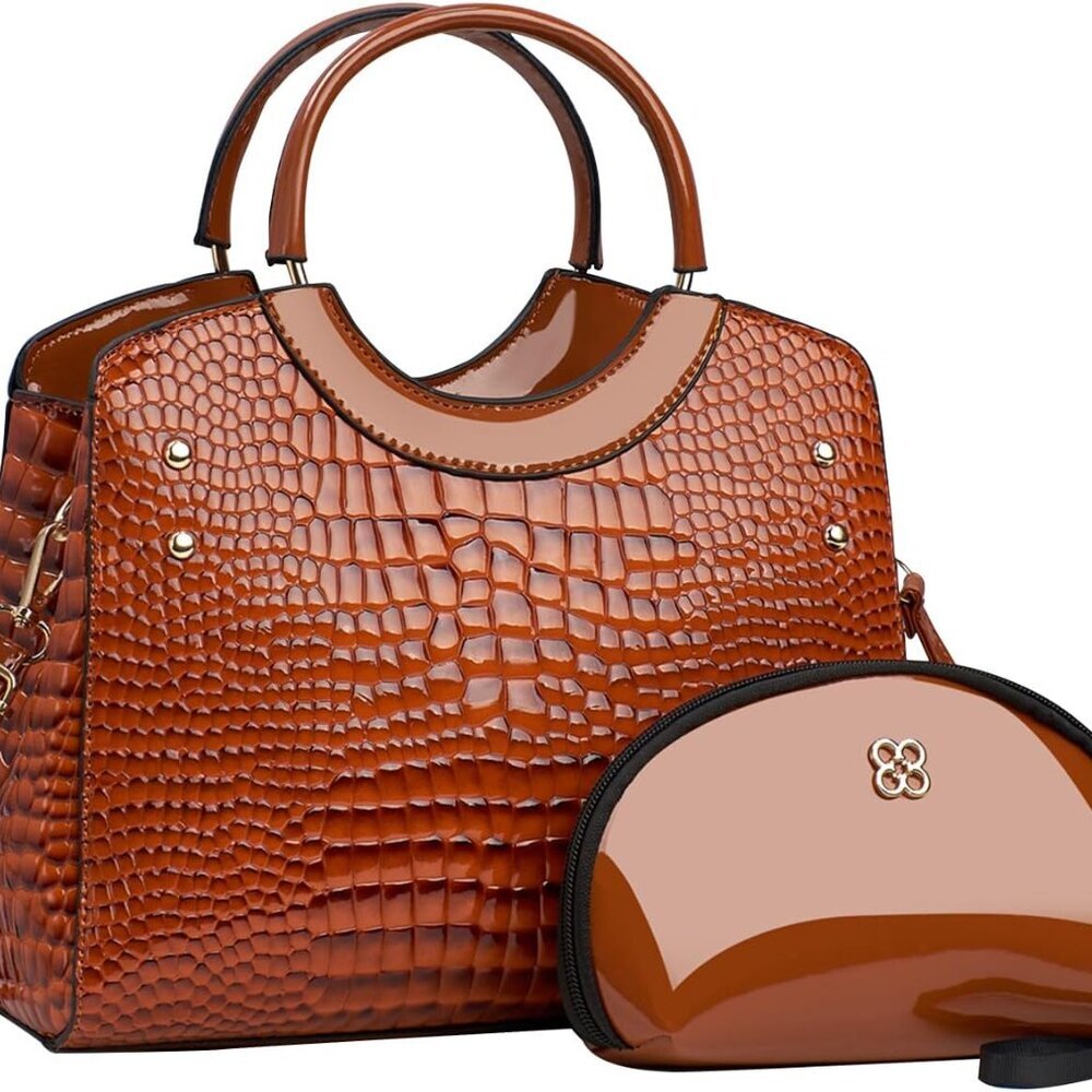 Pu Leather Handbag Women Crocodile Embossed Crossbody Bag Large Organizer